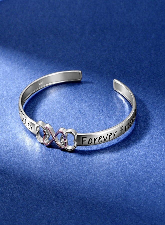 Flyow Two Tone 925 Sterling Silver "Always Sister Forever Friend" Infinity Love Bracelet 7 Inch, Friendship Gift for Women BFF Birthday Gift - Image 4