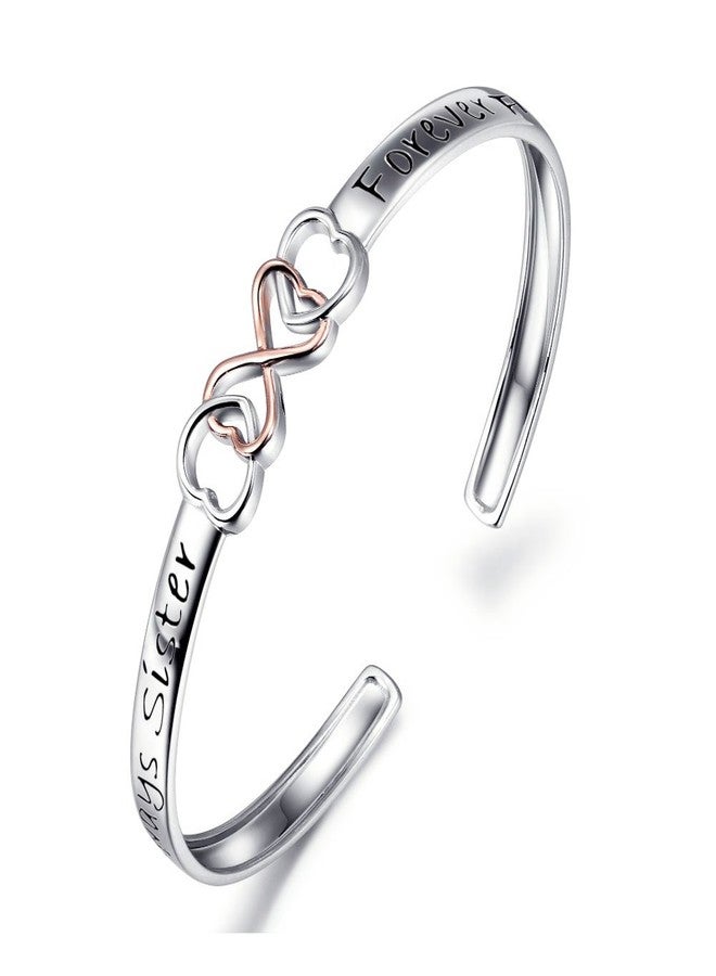 Flyow Two Tone 925 Sterling Silver "Always Sister Forever Friend" Infinity Love Bracelet 7 Inch, Friendship Gift for Women BFF Birthday Gift - Image 1