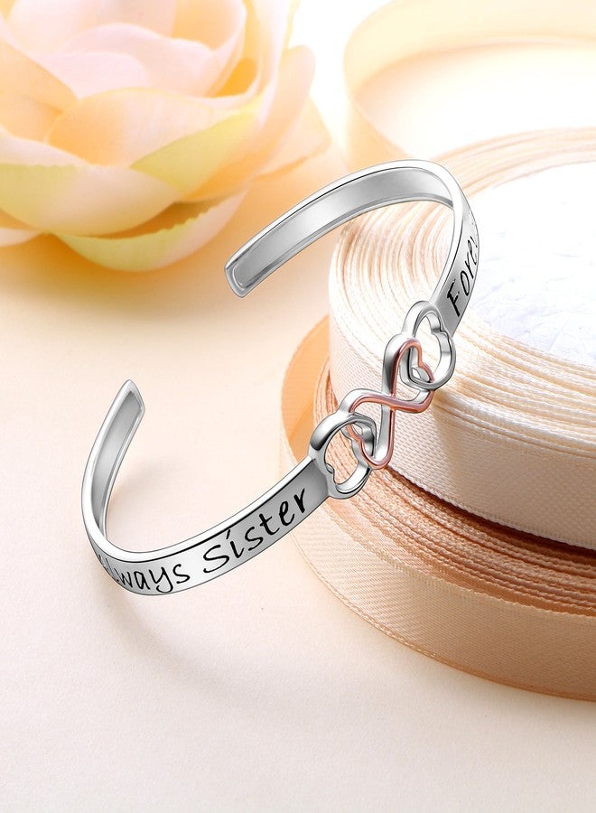 Flyow Two Tone 925 Sterling Silver "Always Sister Forever Friend" Infinity Love Bracelet 7 Inch, Friendship Gift for Women BFF Birthday Gift - Image 3