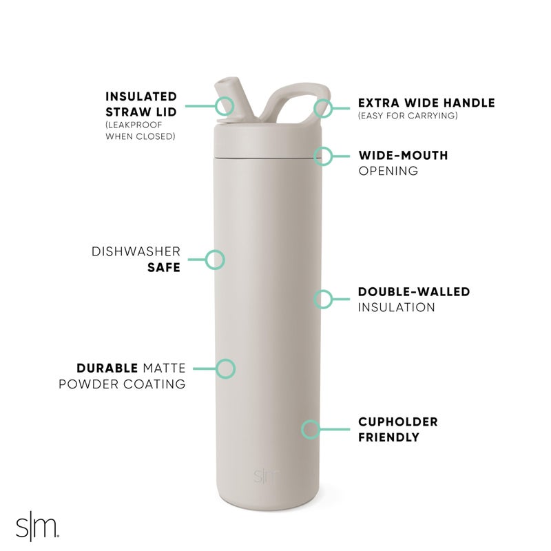 Simple Modern Water Bottle with Straw lid | Insulated Stainless Steel Thermos | Reusable Travel Water Bottles for Gym & Sports | Leak Proof & BPA Free | 24oz, Almond Birch - Image 3