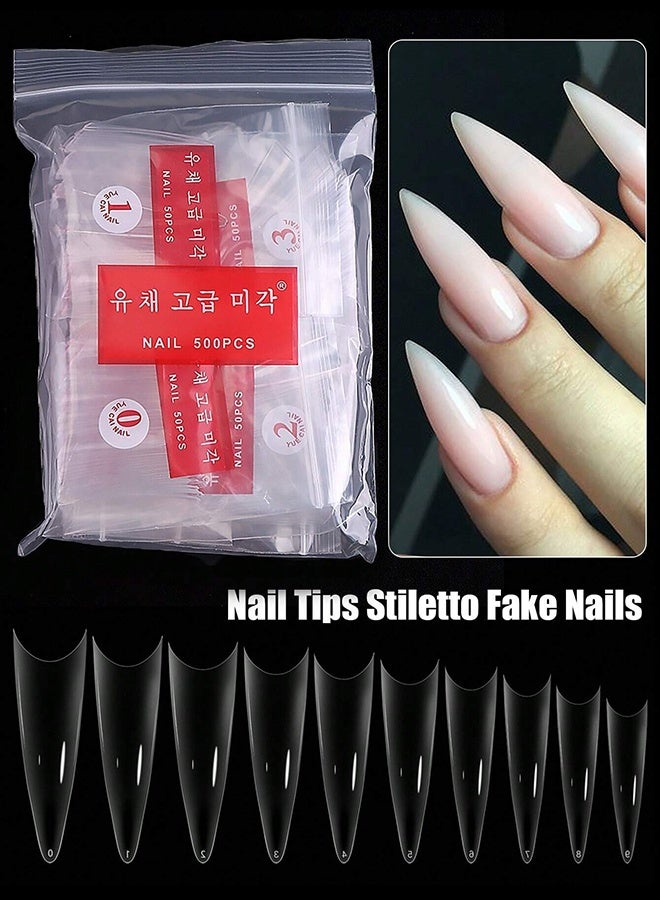 Generic 500pcs/Bag Acrylic Nail Tips Stiletto Coffin Practice Nail Capsules Artificial False Soft Gel Full Cover Nail Tips Manicure Tool Press On Nails - Image 1