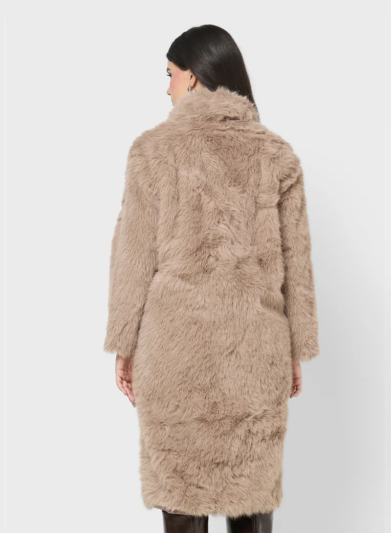 جينجر Faux Fur Longline Trench Jacket