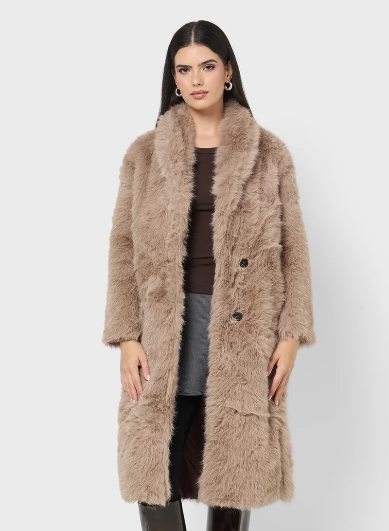 جينجر Faux Fur Longline Trench Jacket