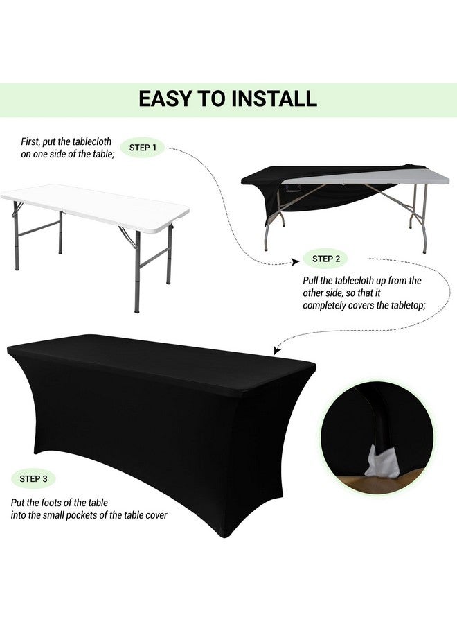 Obstal 8ft Stretch Spandex Table Cover for Standard Folding Tables - 2 Pack Universal Rectangular Fitted Tablecloth Protector for Wedding, Banquet and Party, Black - Image 5