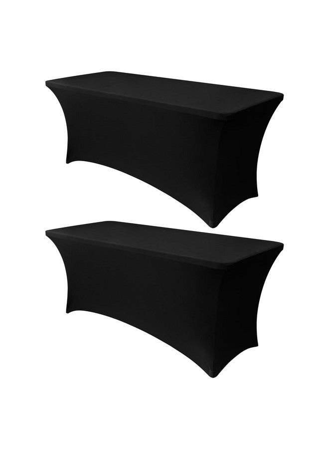 Obstal 8ft Stretch Spandex Table Cover for Standard Folding Tables - 2 Pack Universal Rectangular Fitted Tablecloth Protector for Wedding, Banquet and Party, Black - Image 1
