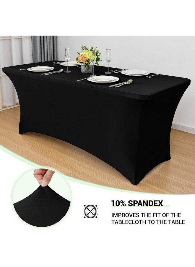 Obstal 8ft Stretch Spandex Table Cover for Standard Folding Tables - 2 Pack Universal Rectangular Fitted Tablecloth Protector for Wedding, Banquet and Party, Black - Image 2