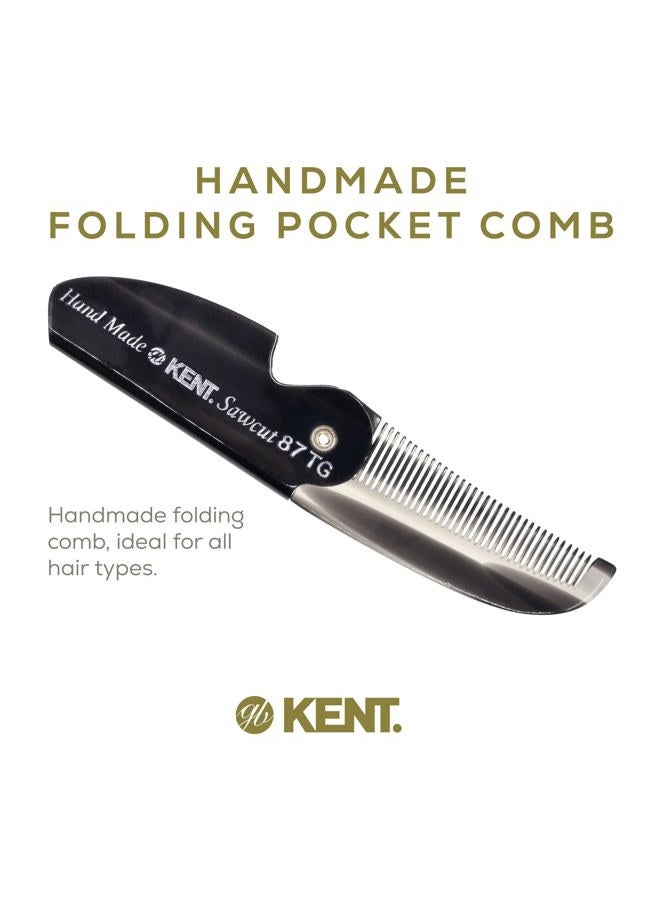 KENT مشط جيب قابل للطي مصنوع يدويًا من كينت 87T من الجرافيت للرجال، مشط شعر بأسنان دقيقة لتصفيف الشعر والعناية اليومية، لللحية أو الشارب، مقطوع بالمنشار ومصقول يدويًا، صنع في إنجلترا - Image 3