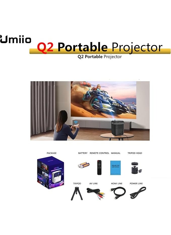 Umiio Affordable Projector,Umiio Q2,Bluetooth Quadrangle Trapezoid 5M Projection Distance 1080P Resolution Portable Outdoor Movie Projector Compatible with Smartphone, HDMI,USB,AV,Fire Stick (White)  - Image 2