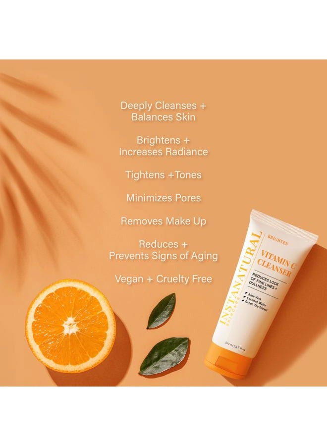 Instanatural Vitamin C Cleanser | All Natural Face Wash, Brightens Skin, Good for Uneven Texture, USA Made with Coconut Water and Aloe Vera, 6.7 FL Oz - Image 5