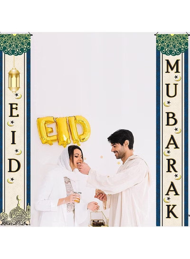2 Pcs Eid Ramadan Mubarak Decorations Set Ramadan Mubarak Porch Sign - Welcome First Day of Ramadan Eid Banner Hanging Decoration for Indoor/Outdoor Front Door Decor Ramadan Eid Party (white) - Image 4