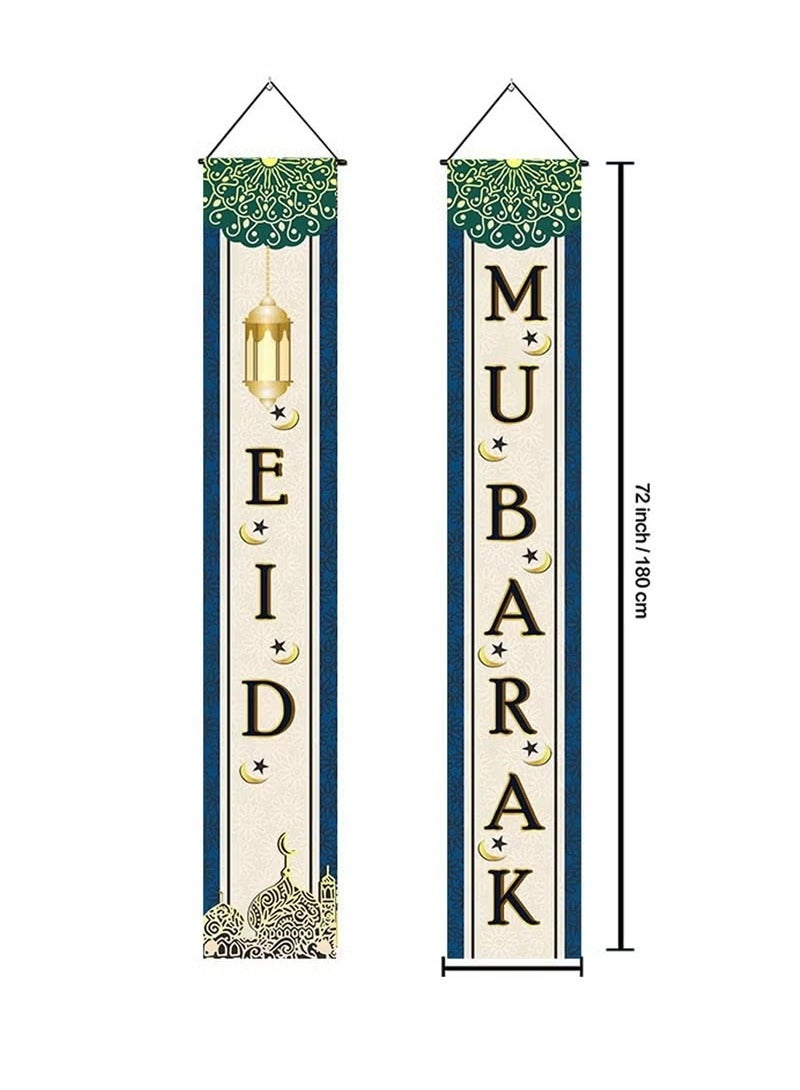 2 Pcs Eid Ramadan Mubarak Decorations Set Ramadan Mubarak Porch Sign - Welcome First Day of Ramadan Eid Banner Hanging Decoration for Indoor/Outdoor Front Door Decor Ramadan Eid Party (white) - Image 5