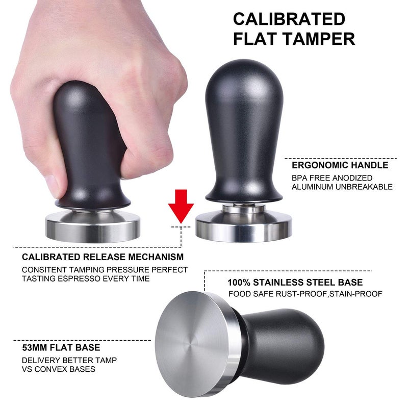 MATOW 53mm Calibrated Espresso Tamper, Calibrated Coffee Tamper with Spring Loaded Anodized Aluminum Handle Stainless Steel Flat Base, Professional Espresso Hand Tamper - Image 3