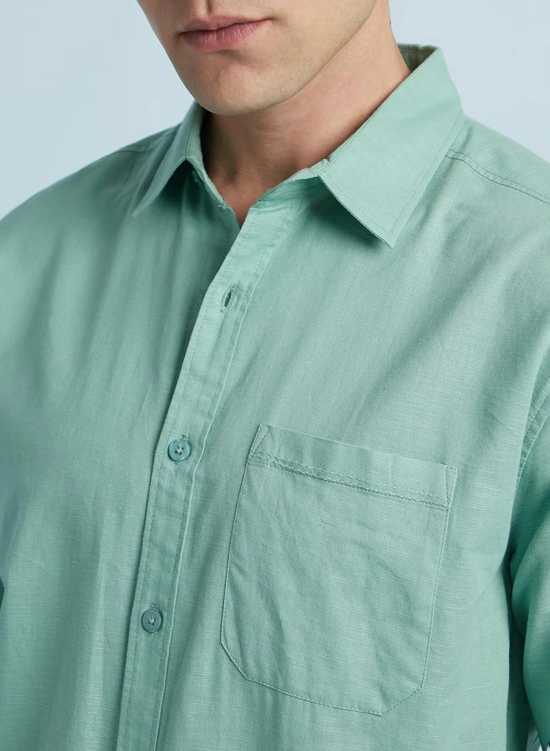 Dennis Lingo Men's Sage Green 100% Cotton Textured Button Down Regular FiT-Shirt