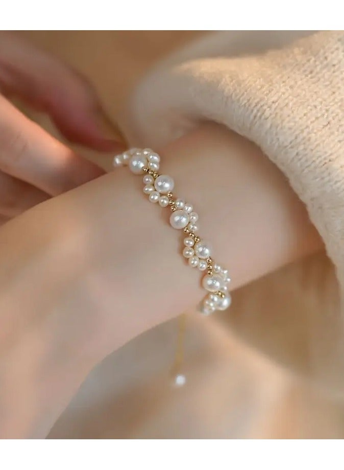 Home Clearance Sale 1pc Elegant White Faux Pearls Beads Beaded Bracelet Simple Zinc Alloy Luxury Versatile Hand Decoration - Image 1
