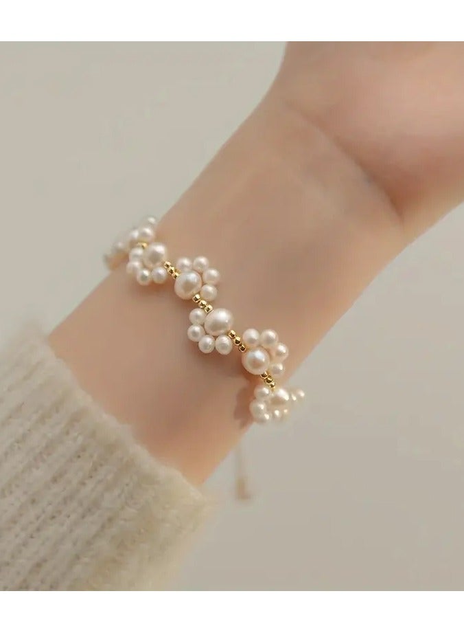 Home Clearance Sale 1pc Elegant White Faux Pearls Beads Beaded Bracelet Simple Zinc Alloy Luxury Versatile Hand Decoration - Image 2
