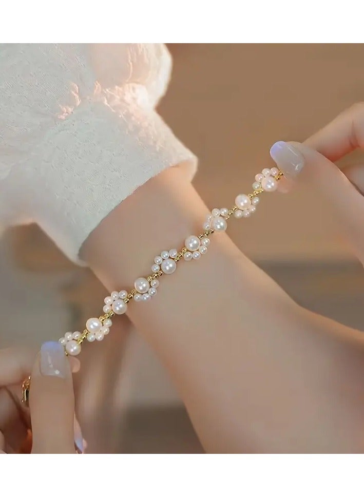 Home Clearance Sale 1pc Elegant White Faux Pearls Beads Beaded Bracelet Simple Zinc Alloy Luxury Versatile Hand Decoration - Image 4