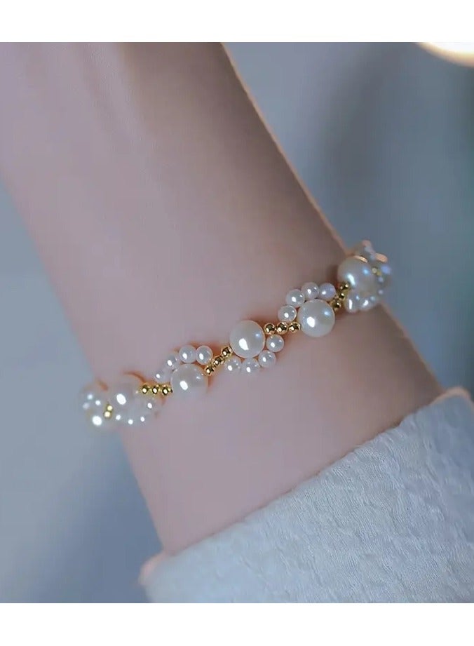 Home Clearance Sale 1pc Elegant White Faux Pearls Beads Beaded Bracelet Simple Zinc Alloy Luxury Versatile Hand Decoration - Image 5
