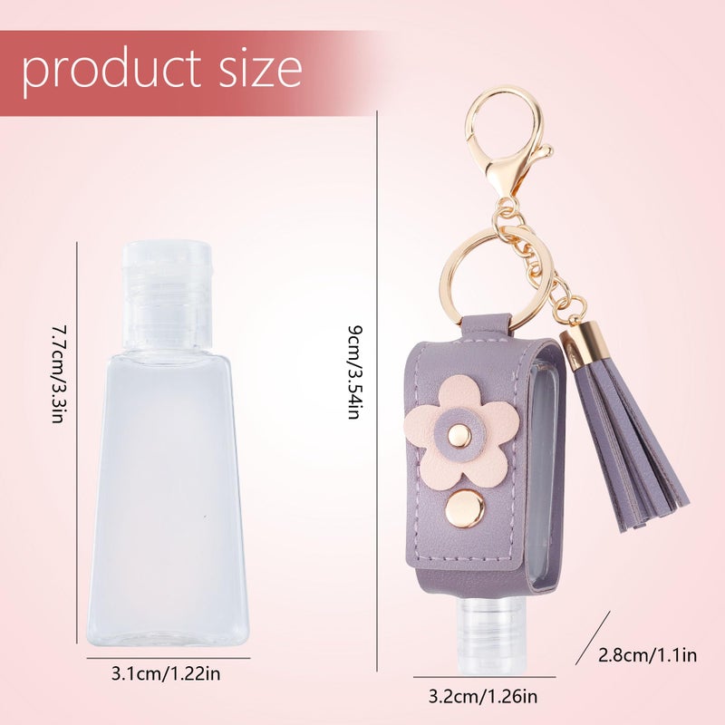 GTILE 4Pcs Hand Sanitizer Keychain, Portable Leather Empty Bottles, 30ml Squeeze Bottle Refillable Containers, Cute Hand Sanitizer for Toiletry Lotion Liquid Soap Shampoo (Pink, Blue, Purple, Yellow) - Image 2