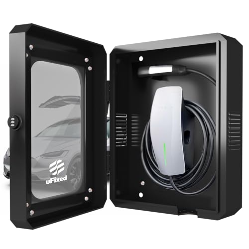 Ufixed Outdoor EV Charger Enclosure Wall Box with Lock for Tesla Wall charger and Chargepoint with Holder Weatherproof Visible Easy to Install Black - Image 1