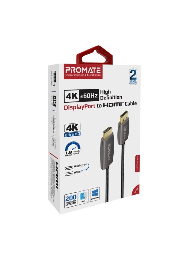 Promats كابل Promate ProLink-DP200 عالي الدقة 4K@60Hz DisplayPort إلى HDMI®  - Image 2
