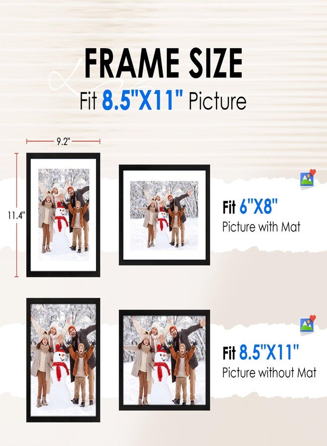 FIXSMITH 8.5x11 Picture Frame Set of 2, Photo Frame with HD Plexiglass, Display Pictures 6x8 with Mat or 8.5x11 Without Mat, Black Picture Frames Collage Wall Decor, Gallery Wall Frame - Image 2
