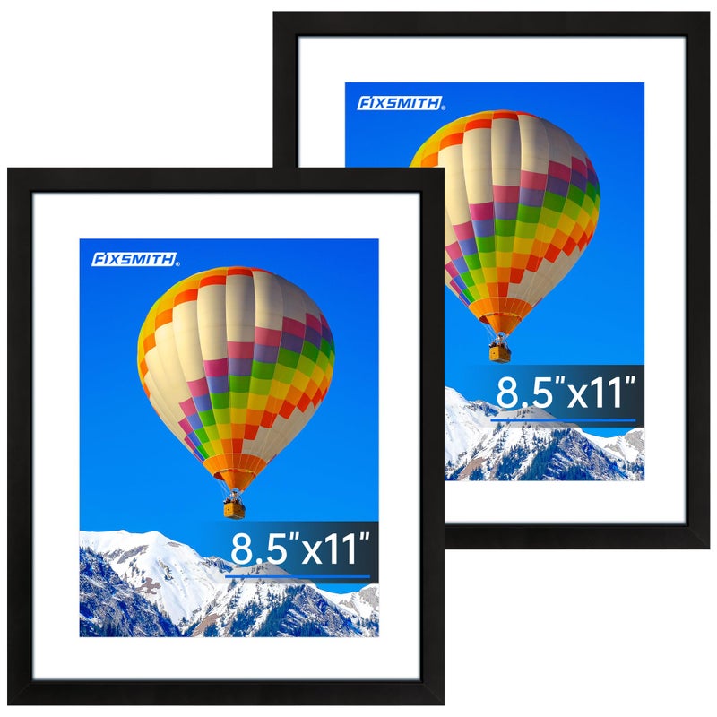 FIXSMITH 8.5x11 Picture Frame Set of 2, Photo Frame with HD Plexiglass, Display Pictures 6x8 with Mat or 8.5x11 Without Mat, Black Picture Frames Collage Wall Decor, Gallery Wall Frame - Image 1