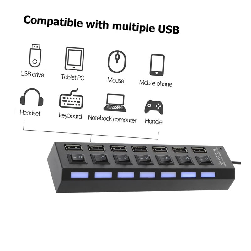 7 Port USB Hub High Speed Expander Portable USB 2.0 Splitter with LED Indicator for Laptop - Image 5
