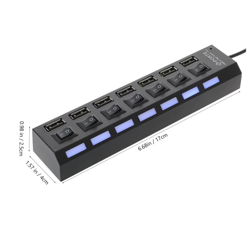 7 Port USB Hub High Speed Expander Portable USB 2.0 Splitter with LED Indicator for Laptop - Image 3