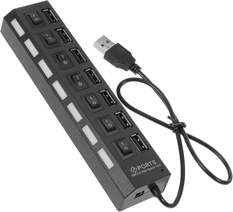 7 Port USB Hub High Speed Expander Portable USB 2.0 Splitter with LED Indicator for Laptop - Image 1