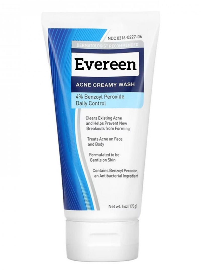 EVEREEN Antimicrobial Acne Creamy Wash, 4% Benzoyl Peroxide, 6 Ounce  - Image 1