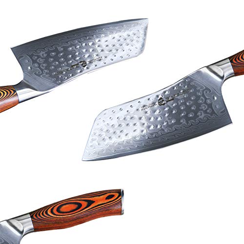 TUO Cutlery Cleaver Knife - Japanese AUS-10 Damascus Steel Hammered Finish - Chinese Chef's Knife for Meat and Vegetable with Ergonomic Pakkawood Handle - 7" - Fiery Phoenix Series - Image 2