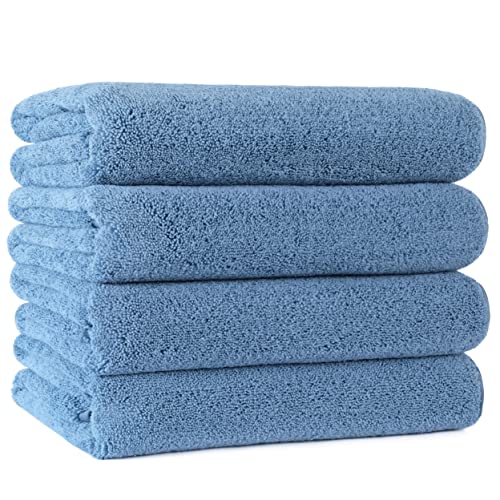 POLYTE Microfiber Quick Dry Lint Free Bath Towel 57 x 30 in Pack of 4 Blue