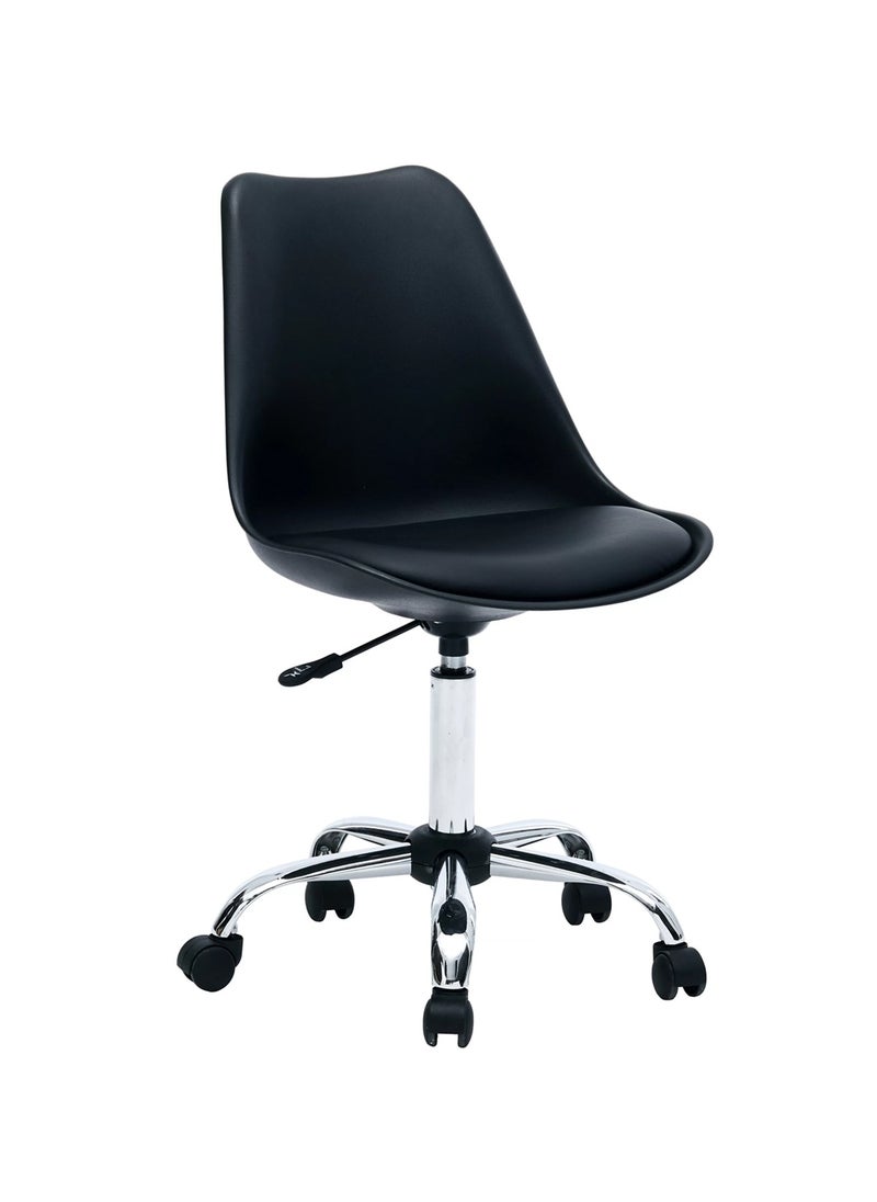 Taimi - Modern Home Desk Chair, Office Chair, Adjustable 360 °Swivel Chair Plastic Armless Swivel Computer Chair With Wheels and Padded Seat for Living Room, Bed Room Office Hotel Dining Room Black - Image 1