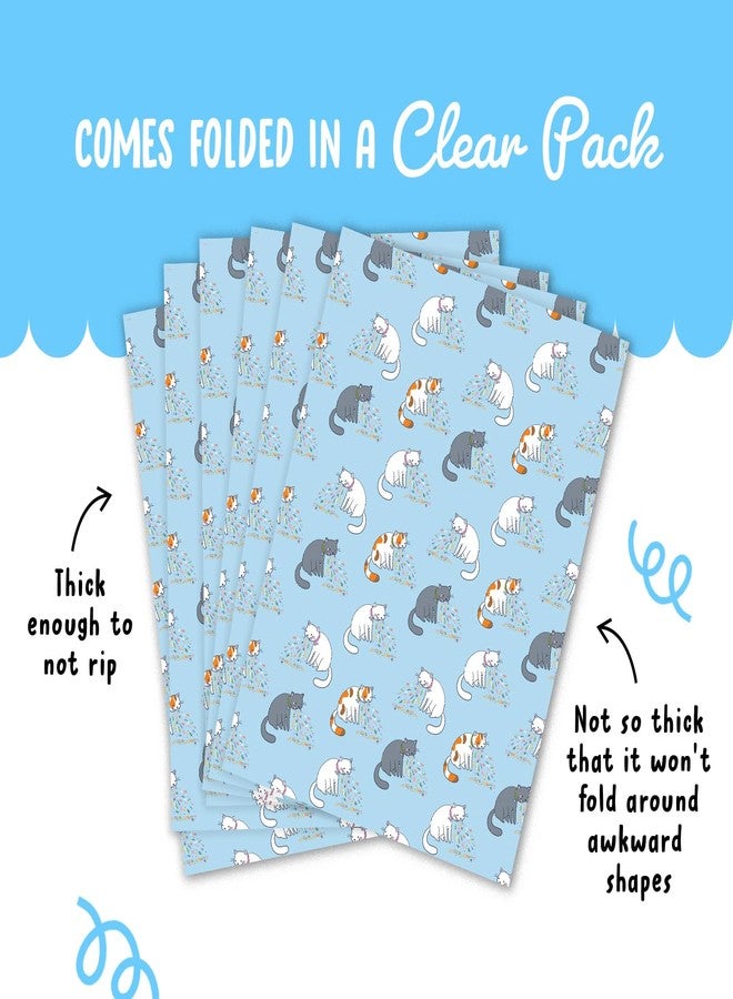 Central 23 Cat Wrapping Paper - 6 Sheets Giftwrap - Funny Cats Throwing Up - Cat Themed Gifts For Girls Boys Men Women - Blue Wrapping Paper For Birthday Christmas Anniversary Baby Shower - Comes With Tags - Image 4