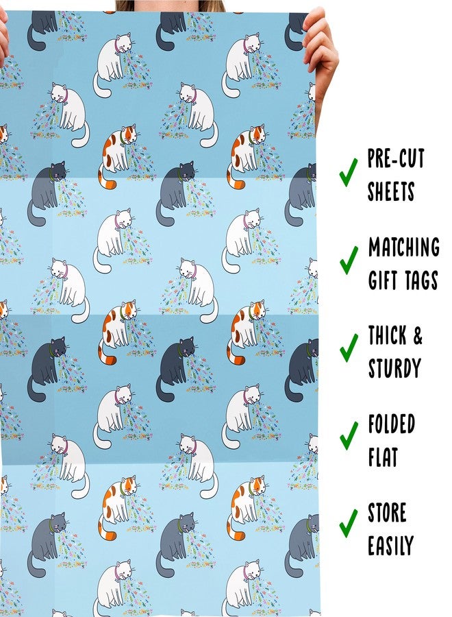 Central 23 Cat Wrapping Paper - 6 Sheets Giftwrap - Funny Cats Throwing Up - Cat Themed Gifts For Girls Boys Men Women - Blue Wrapping Paper For Birthday Christmas Anniversary Baby Shower - Comes With Tags - Image 5