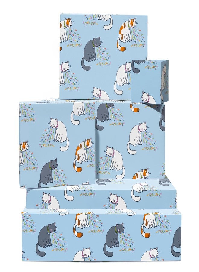 Central 23 Cat Wrapping Paper - 6 Sheets Giftwrap - Funny Cats Throwing Up - Cat Themed Gifts For Girls Boys Men Women - Blue Wrapping Paper For Birthday Christmas Anniversary Baby Shower - Comes With Tags - Image 1