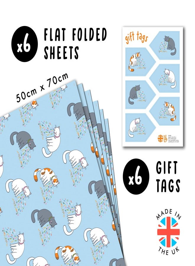 Central 23 Cat Wrapping Paper - 6 Sheets Giftwrap - Funny Cats Throwing Up - Cat Themed Gifts For Girls Boys Men Women - Blue Wrapping Paper For Birthday Christmas Anniversary Baby Shower - Comes With Tags - Image 2