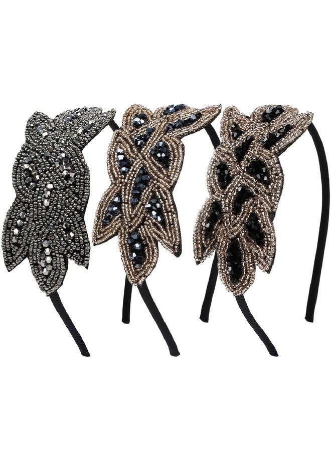 Huachi Flapper Headbands For Women 1920S Headpiece 3Pcs Flapper Headpiece Beaded Roaring 20S Hair Accessories For Women For Party Vintage Great Gatsby Costume Headband Woman Black Blue Rhinestone Head Band - Image 1