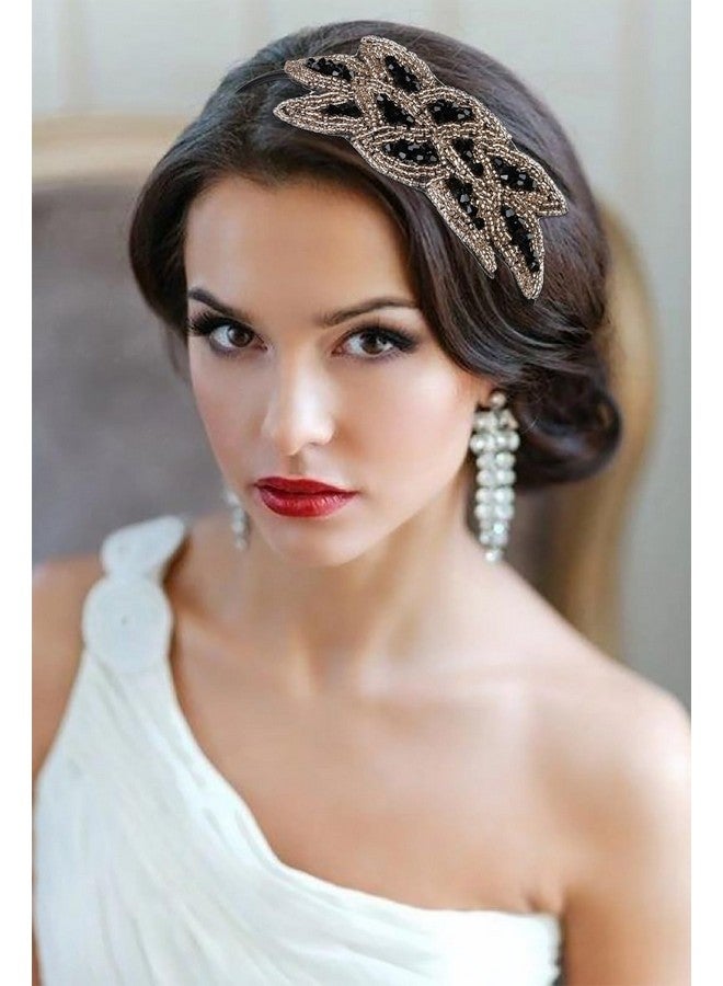 Huachi Flapper Headbands For Women 1920S Headpiece 3Pcs Flapper Headpiece Beaded Roaring 20S Hair Accessories For Women For Party Vintage Great Gatsby Costume Headband Woman Black Blue Rhinestone Head Band - Image 3