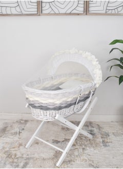 FUN MOMENT Rattan Moses Basket with White Foldable Wooden Base  - Image 1