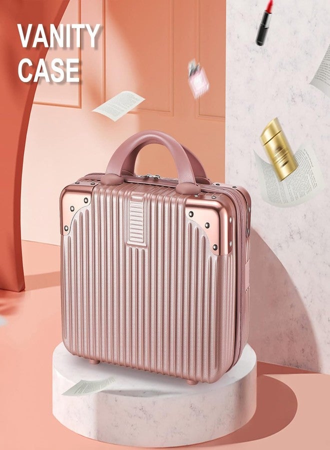 SUNBEET Mini Hard Shell Hard Travel Luggage Makeup Case Small Portable Carrying Case Suitcase Organizer Makeup Storage Box for Women (B-Rose-Gold) - Image 2