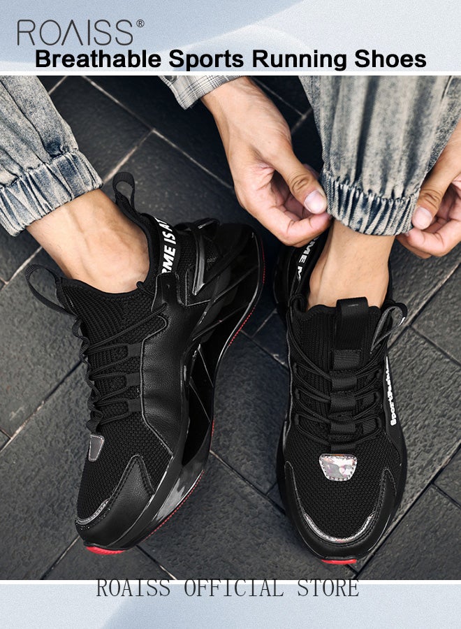 roaiss Men's Stylish Low Top Sneakers, Lightweight Breathable Trainers for Men, Lace up Non Slip Sports Shoes, Shock Absorbing Athletic Shoes with Soft Lining, Suitable for Daily Wear and Outdoor Activities Black - Image 4