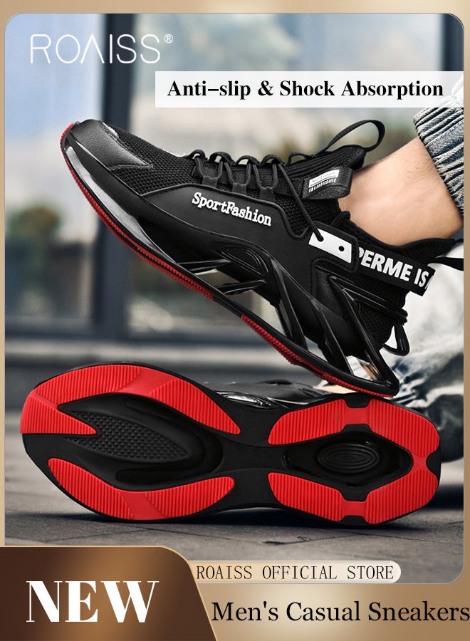 roaiss Men's Stylish Low Top Sneakers, Lightweight Breathable Trainers for Men, Lace up Non Slip Sports Shoes, Shock Absorbing Athletic Shoes with Soft Lining, Suitable for Daily Wear and Outdoor Activities Black - Image 1