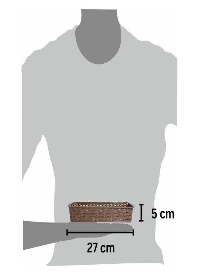 MORVI Deskmate Multi-Purpose Plastic Storage Basket|Durable Stackable Organizer Tokri For Home,Kitchen,Bathroom & Office| Drawer Tray,Cutlery,Cosmetics,Stationery|Set Of 4|Brown Camel - Image 3