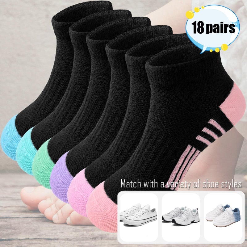 Bemeol Girls Socks 18 Pairs Ankle Socks Girls Running Athletic Low Cut Sock for Little Big Kids(5-7 Years) - Image 4