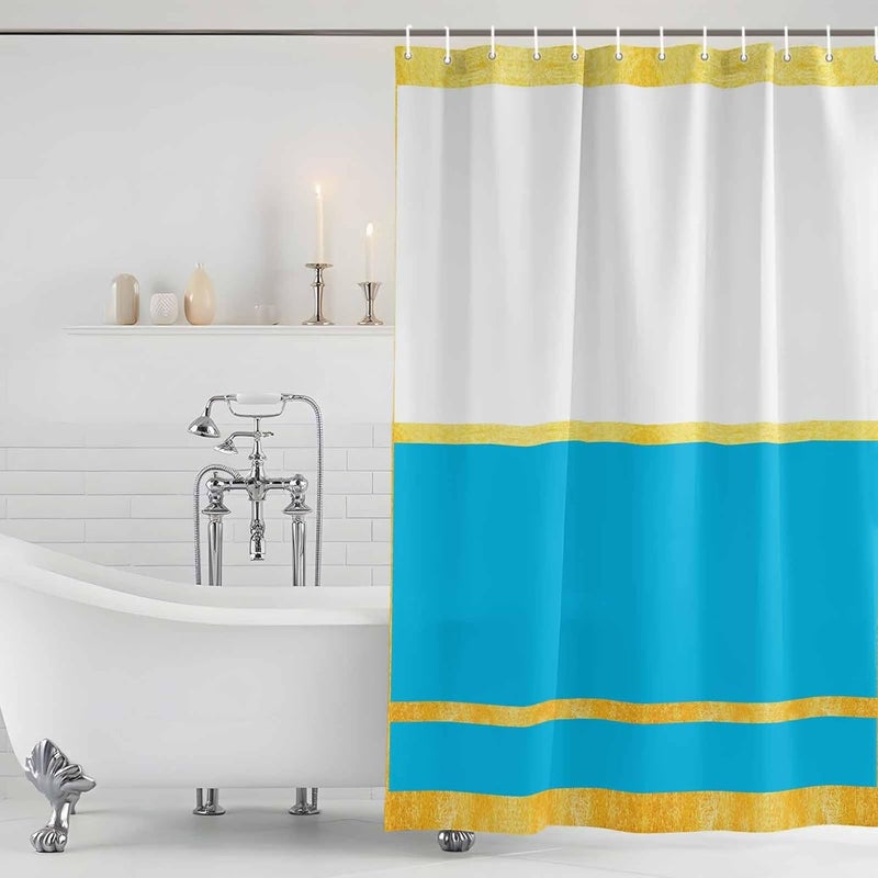 Gold Line Shower Curtain with 12 Hooks Blue Color Block Rectangular Geometric Modern Waterproof Fabric Shower Curtains Sets for Bathroom Bath Decorations, Machine Washable, 72"x84" - Image 5