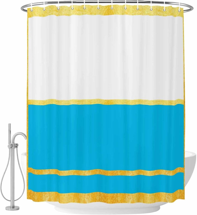 Gold Line Shower Curtain with 12 Hooks Blue Color Block Rectangular Geometric Modern Waterproof Fabric Shower Curtains Sets for Bathroom Bath Decorations, Machine Washable, 72"x84" - Image 2