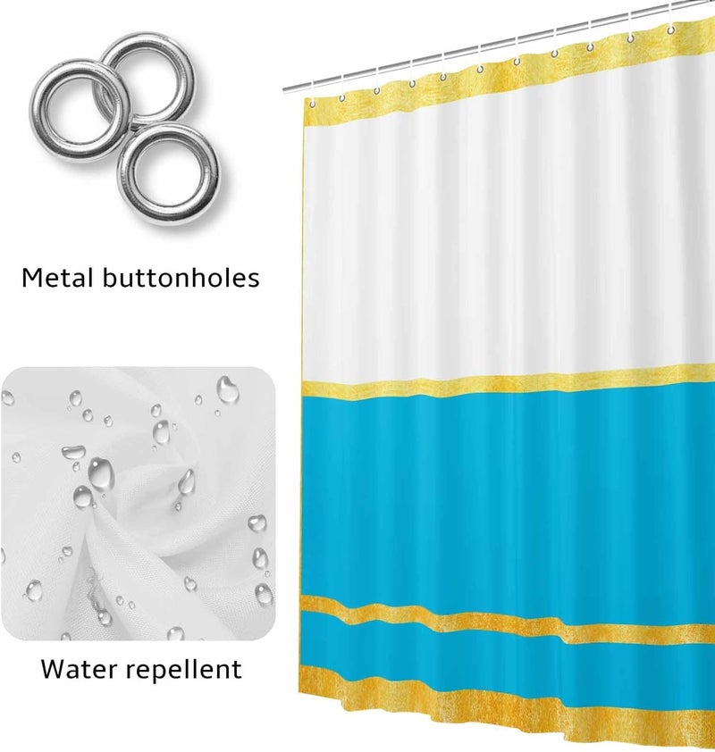 Gold Line Shower Curtain with 12 Hooks Blue Color Block Rectangular Geometric Modern Waterproof Fabric Shower Curtains Sets for Bathroom Bath Decorations, Machine Washable, 72"x84" - Image 4