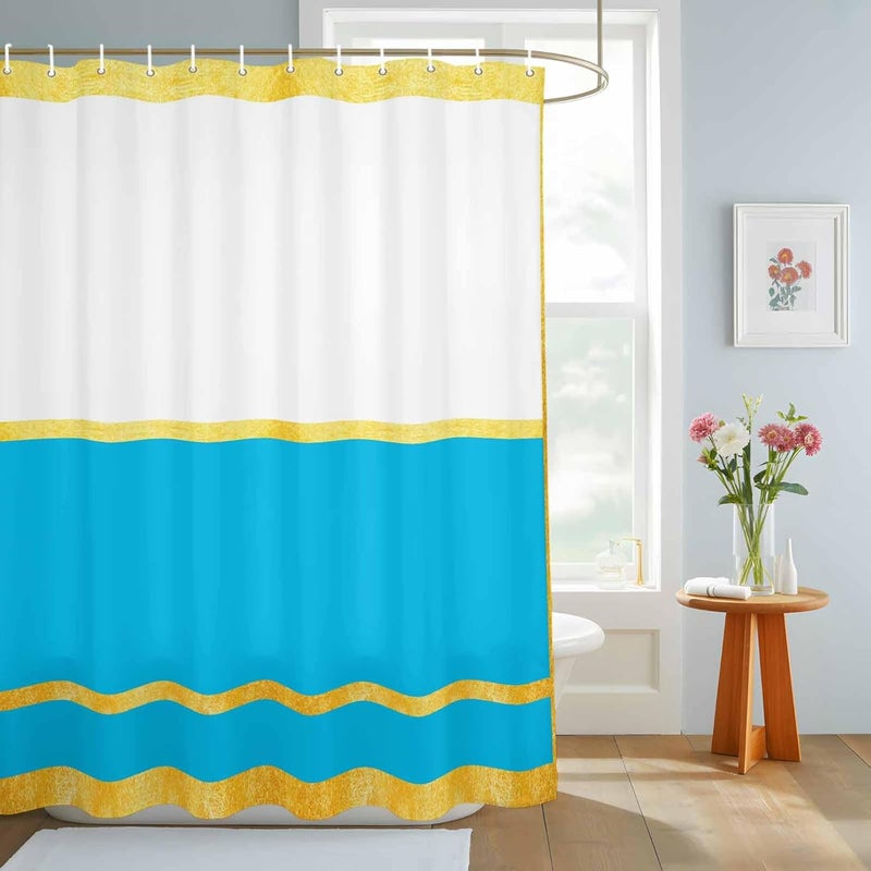 Gold Line Shower Curtain with 12 Hooks Blue Color Block Rectangular Geometric Modern Waterproof Fabric Shower Curtains Sets for Bathroom Bath Decorations, Machine Washable, 72"x84" - Image 3