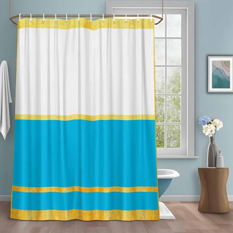 Gold Line Shower Curtain with 12 Hooks Blue Color Block Rectangular Geometric Modern Waterproof Fabric Shower Curtains Sets for Bathroom Bath Decorations, Machine Washable, 72"x84" - Image 1